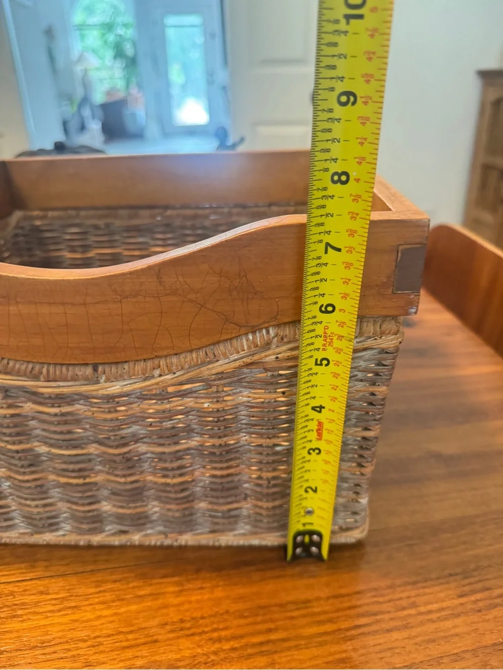 Rustic Woven Basket with Wooden Frame 11"x9"x7.5" Vintage Charm for Home - Picture 14 of 14